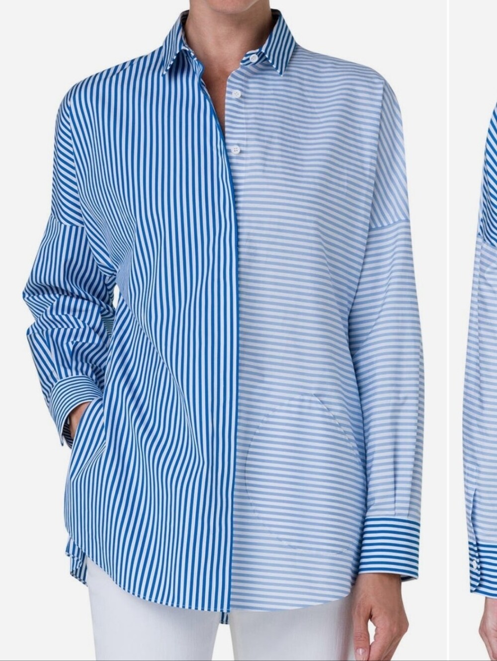 Akris punto 100% Cotton Poplin Colorblock Kodak-Striped Blouse Size 14
